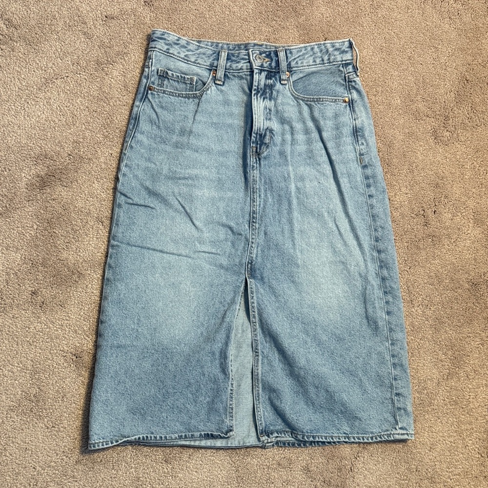 Old Navy Light Blue Denim Midi Skirt